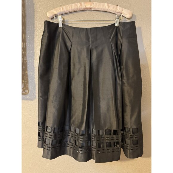 Talbots Skirt 14P Black A Line Cut Out Silk Duponi Flat Pleat NEW $128 - Picture 12 of 12